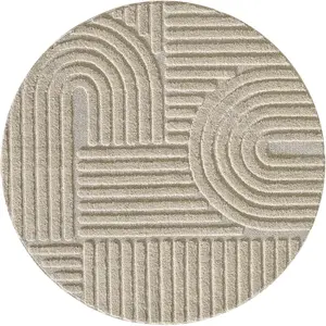 Nazar Tapis à reliefs géométriques beige rond - D80 cm pas cher