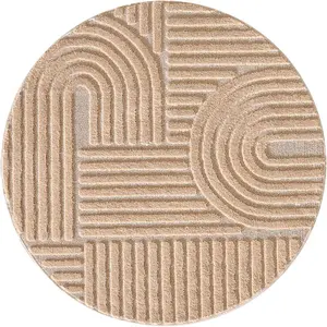Nazar Tapis à reliefs géométriques rose rond - D200 cm pas cher