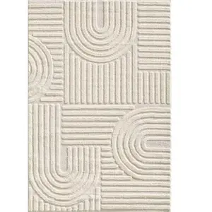 Nazar Tapis à reliefs géométriques crème - 200x290 cm pas cher