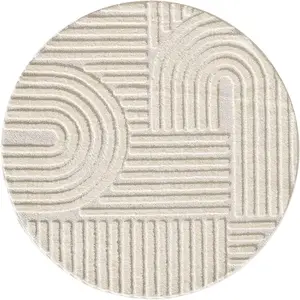 Nazar Tapis à reliefs géométriques crème rond - D120 cm pas cher