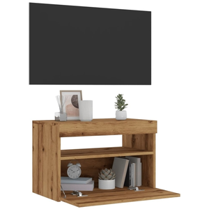 LES TENDANCES Meuble tv avec lumières led chêne artisanal bois d'ingénierie pas cher