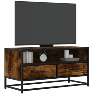 LES TENDANCES Meuble tv chêne fumé 80x34,5x40 bois d'ingénierie et métal pas cher