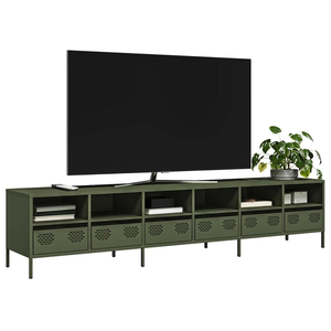 LES TENDANCES Meuble tv vert olive 202x39x43,5 acier laminé à froid pas cher
