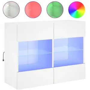 LES TENDANCES Meuble tv mural avec lumières led blanc 78,5x30x60,5 pas cher