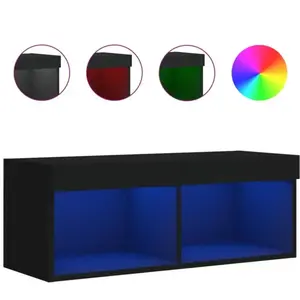 LES TENDANCES Meuble tv avec lumières led noir 80x30x30 pas cher