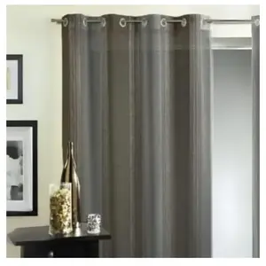 Home Maison Voilage fantaisie à rayures verticales tissées Gris clair 155x260 cm pas cher