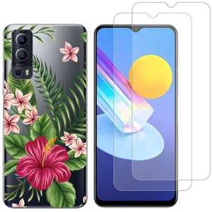 Comparateur de prix : NOVAGO Coque pour Vivo Y52 5G / Vivo Y72 5G et 2 protections écran Verre Trempé [Fleur exotique]