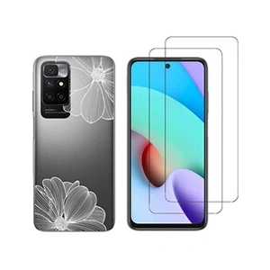 NOVAGO Coque pour Xiaomi Redmi 10 et 2 protections écran Verre Trempé [Fleur blanche]
