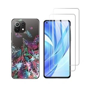 NOVAGO Coque pour Xiaomi Mi 11 Lite (4G et 5G) et 2 Verres Trempé [Plumes] pas cher