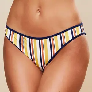 Chloé Stora - Bas de maillot de bain Alice rayé camel/marine 34 pas cher