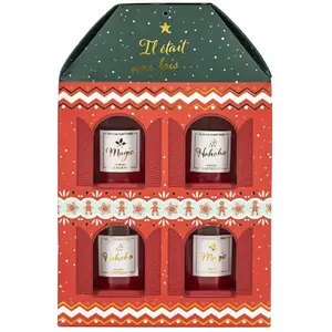 Coffret 4 Bougies Parfumées Maison "Noël" 18cm Rouge pas cher