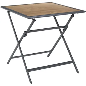 THE HOME DECO FACTORY Table pliable en métal anthracite et effet bois barcelone 70 x 70 cm pas cher