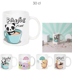 Home Deco Kids - Mug céramique Kawaii modèle aléatoire 30cl blanc/mult... pas cher