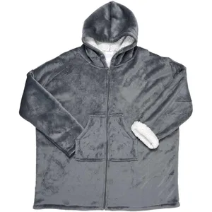 Plaid Sweat à Capuche "fermeture" 85x118cm Gris - Paris Prix