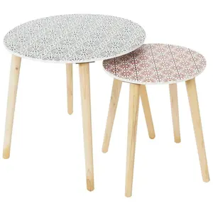 Comparateur de prix : The Home Deco Factory - Tables gigognes en bois Patio (Lot de 2)