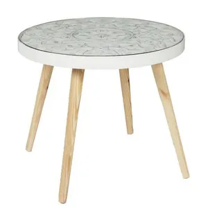 Comparateur de prix : Home Deco Factory - Table basse Arabesque beige/blanc - 50x41.5x50 cm T.U