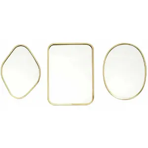 Comparateur de prix : HOME DECO FACTORY Lot de 3 miroirs - M2 - Asymétrique - Bambou et métal - Beige - CMP