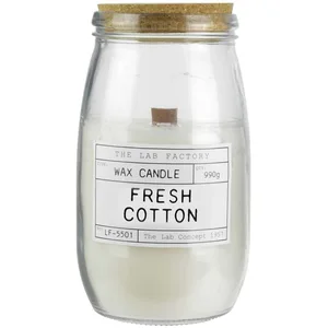 Bougie parfumée avec mèche en bois senteur fleur de coton 12 cm pas cher