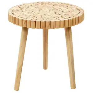 Table Basse - PARIS PRIX - Rondin - Bois Massif - 60cm - Beige - Ronde pas cher