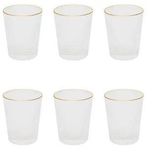 CUILINA Home Deco Factory - 6 Verres Stries Liseré dorés - 8.9x10.3x8.9 cm T.U