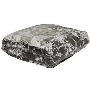 Paris Prix Plaid Velours Imprimé "Végétal" 120x150cm Gris pas cher