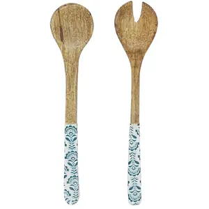 Maisto Couverts de table - Couverts à Salade en Bois Jaipur - 22cm - Bleu pas cher