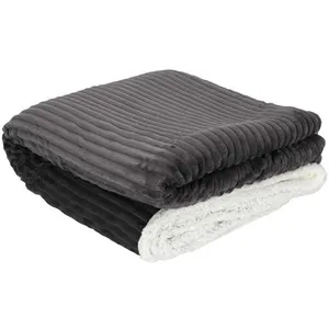 Comparateur de prix : Home Deco Factory - Plaid flanelle cotelé sherpa gris - 180x220 cm T.U