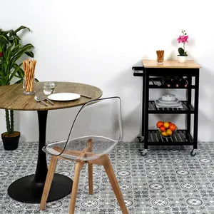 Comparateur de prix : HOME DECO FACTORY Desserte À Roulettes 3 Étages - L. 40 X H. 84 Cm. - Noir Et Bois
