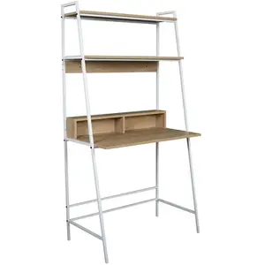 HOME DECO FACTORY Bureau Zack Double Étagère - L. 81,50 X H. 160 Cm. - Bois Et Blanc pas cher