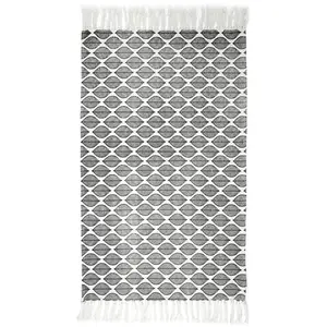 THE HOME DECO FACTORY - Tapis à frange modèle Zeste - Noir et Blanc - 50 x 80 cm - Zeste pas cher