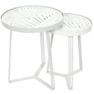 Comparateur de prix : HOME DECO FACTORY Set de 2 tables gigognes - Wild - Blanc - Contemporain - Design - Rond