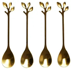 Comparateur de prix : Non communiqué Lot de 4 Cuillères à Café Feuille 11cm Or
