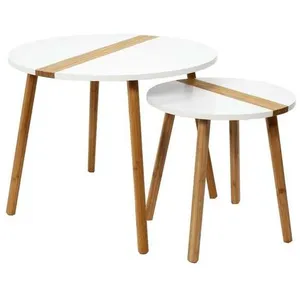 Comparateur de prix : THE HOME DECO FACTORY Maisonetstyles Lot De 2 Tables Gigognes Rondes Blanc Et Naturel - Eyota