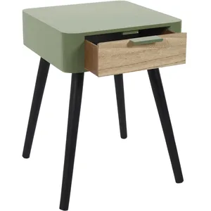Comparateur de prix : Table De Chevet 1 Tiroir en Bois 48cm Vert Kaki - Paris Prix
