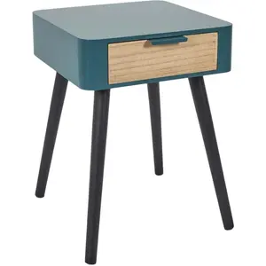 Comparateur de prix : Table de chevet 1 tiroir en bois 48cm bleu canard - Paris Prix
