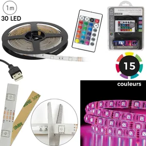 MOBILIBRICO Home Deco Factory - Ruban LED télécommandé transparent - 111x1x0.5 cm T.U pas cher