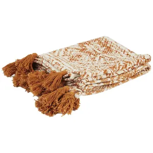 Plaid En Coton Imprimé "suli" 120x150cm Ocre - Paris Prix Jaune pas cher
