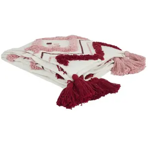 Comparateur de prix : The Home Deco Factory - Jete De Canape Ethnique Tufte Rose 130x150cm