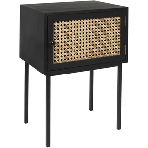 The Home Deco Factory - Chevet en bois 1 porte cannage noir et naturel pas cher