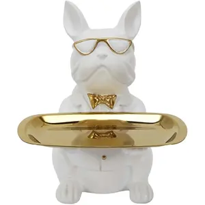 CED Statuettes et figurines La Chaise Longue Statue Bulldog blanc vide-poche pas cher