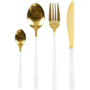THE HOME DECO FACTORY Ménagère 16 Pièces En Inox Doré Et Blanc