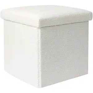 Comparateur de prix : HOME DECO FACTORY Pouf coffre pliable en bouclette blanc Blanc