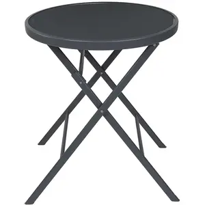 HOME DECO FACTORY Table Ronde De Jardin En Métal Pliable "Elba" - Gris - D 60 X H 71 Cm