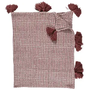 Comparateur de prix : COSMETIC CLUB Home Deco Factory - Plaid gauffré pompons rouge/blanc - 150x125 cm T.U