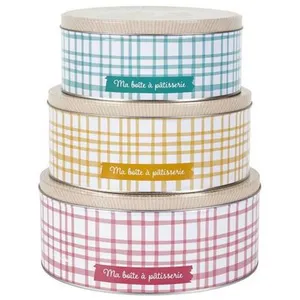 COSMETIC CLUB Boîtes à Biscuits - Mamie Lily - Lot de 3 - Multicolore (Rose, Bleu & Beige) - Acier pas cher