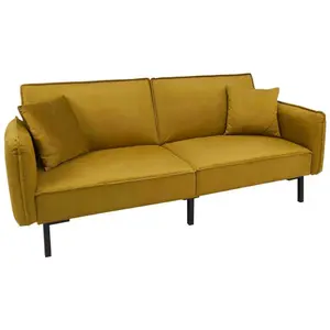 THE HOME DECO FACTORY Canapé Convertible en Velours "Giulia" 198cm Jaune pas cher