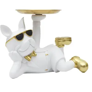 HOME DECO FACTORY Vide-Poche Statue "Bulldog" 27cm Blanc pas cher