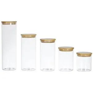 Electrodepot Bocaux Verre Et Bambou 5 Tailles Differentes pas cher