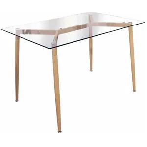 Comparateur de prix : The Home Deco Factory - Table repas en verre pieds effet bois 115 cm
