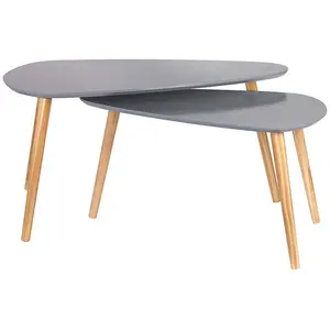 HOME DECO FACTORY Duo Table Gigognes - Design Galet - Pin MDF - 80x39,5x50 cms pas cher